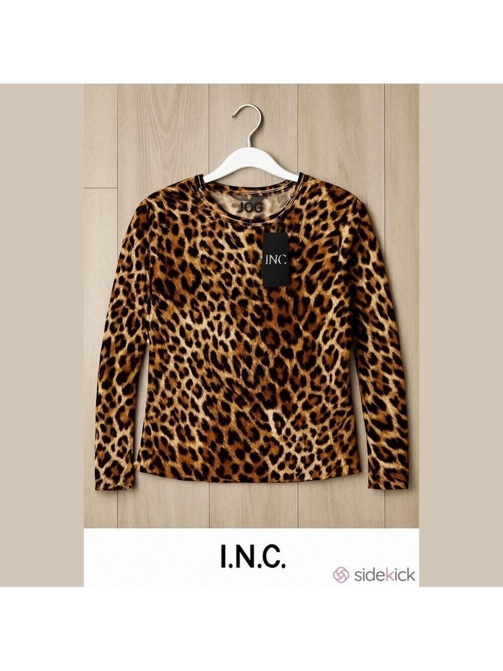 INC International Concepts Leopard Print Long Sleeve Top